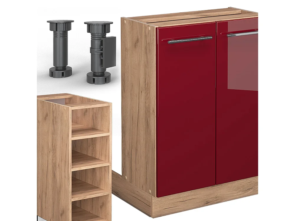 Îlot de cuisine bordeaux brillant/chêne doré 90x60x82 fame-line