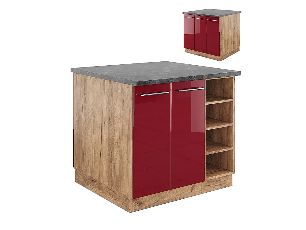 Îlot de cuisine bordeaux brillant/chêne doré 90x60x82 fame-line