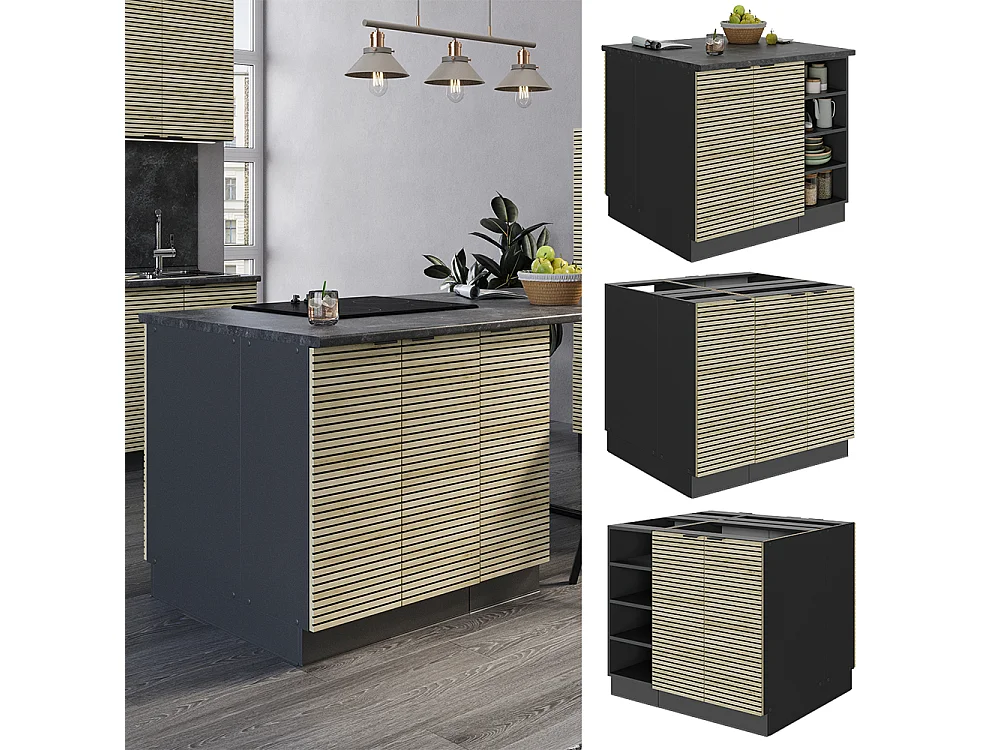 Îlot de cuisine panneau en chêne 90x60x82 fame-line