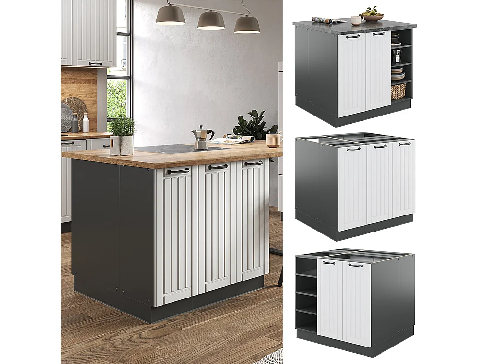 Îlot de cuisine blanc cottage/anthracite 90x60x82 fame-line