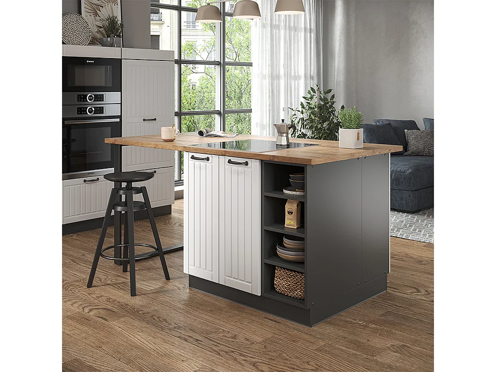Îlot de cuisine blanc cottage/anthracite 90x60x82 fame-line