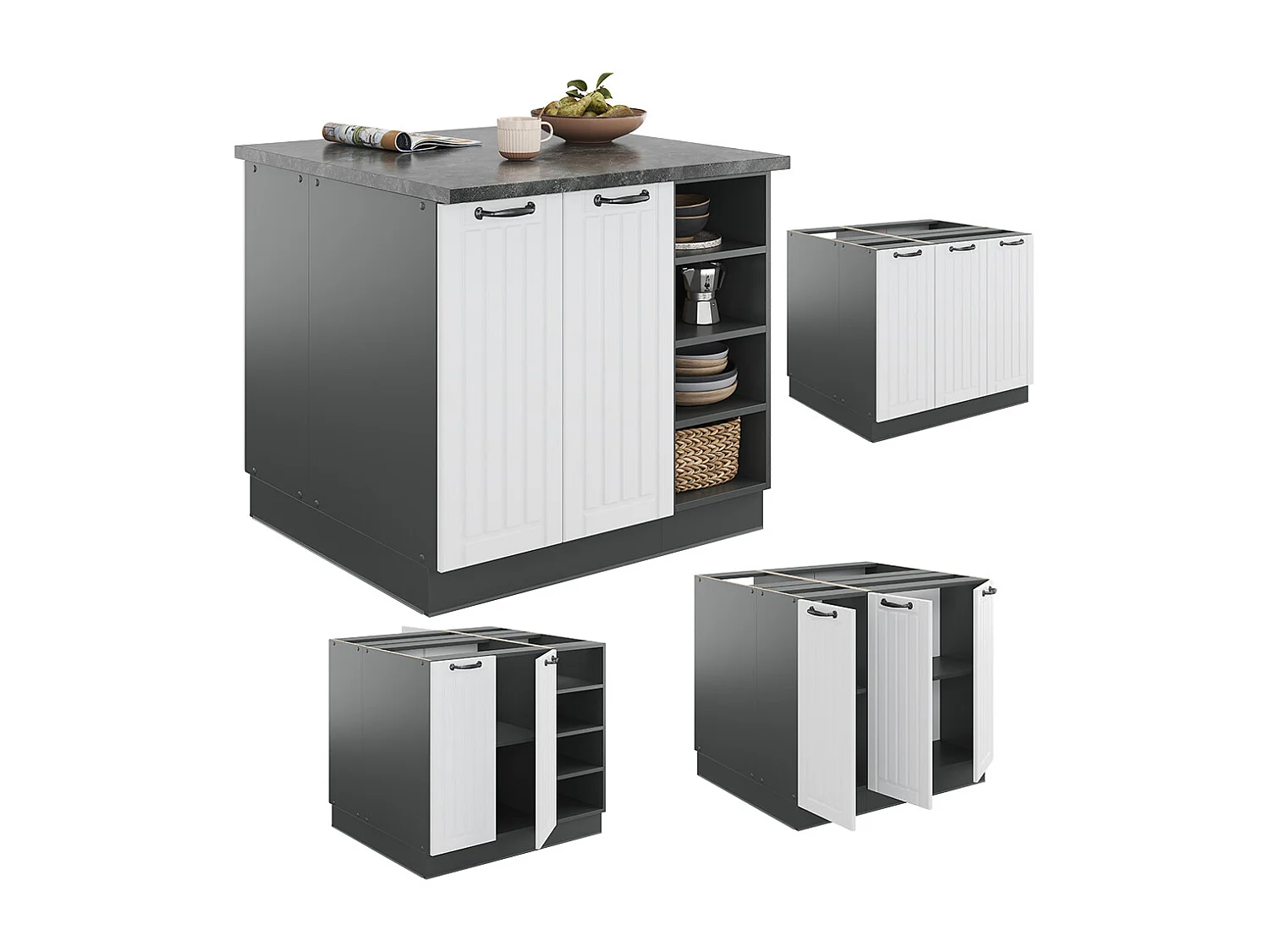 Îlot de cuisine blanc cottage/anthracite 90x60x82 fame-line