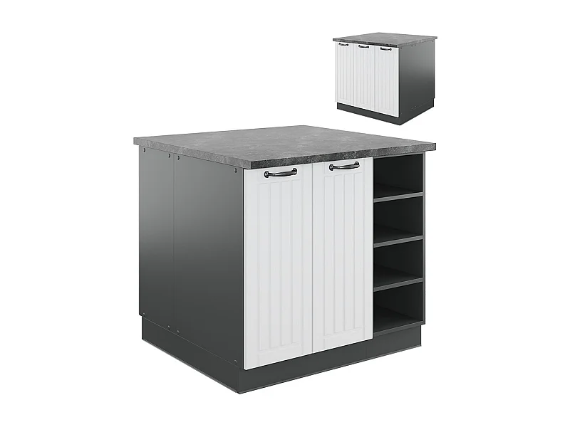 Isola cucina bianco casa di campagna/antracite 90x60x82 fame-line
