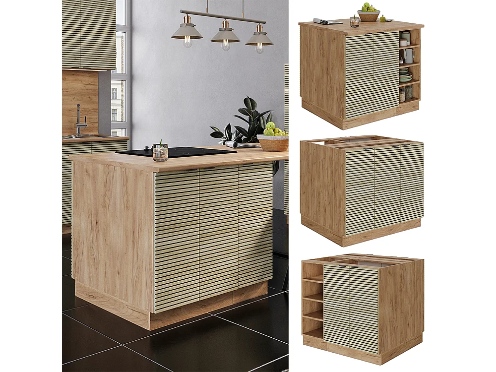 Îlot de cuisine panneau en chêne 90x60x82 fame-line