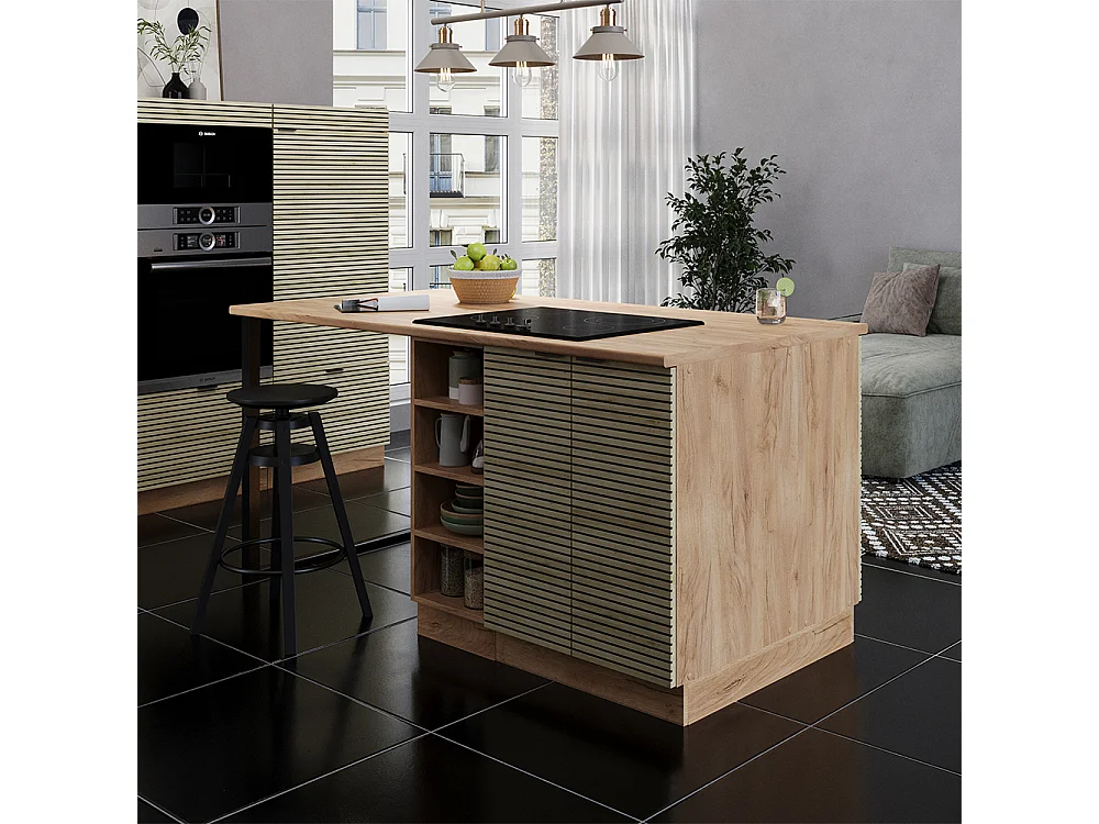 Îlot de cuisine panneau en chêne 90x60x82 fame-line