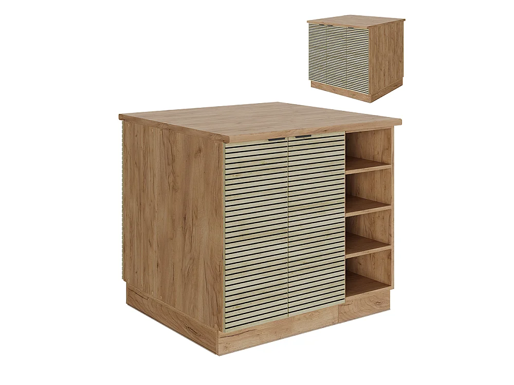 Îlot de cuisine panneau en chêne 90x60x82 fame-line