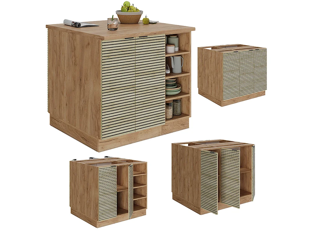 Îlot de cuisine panneau en chêne 90x60x82 fame-line
