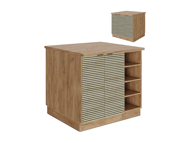 Îlot de cuisine panneau en chêne 90x60x82 fame-line