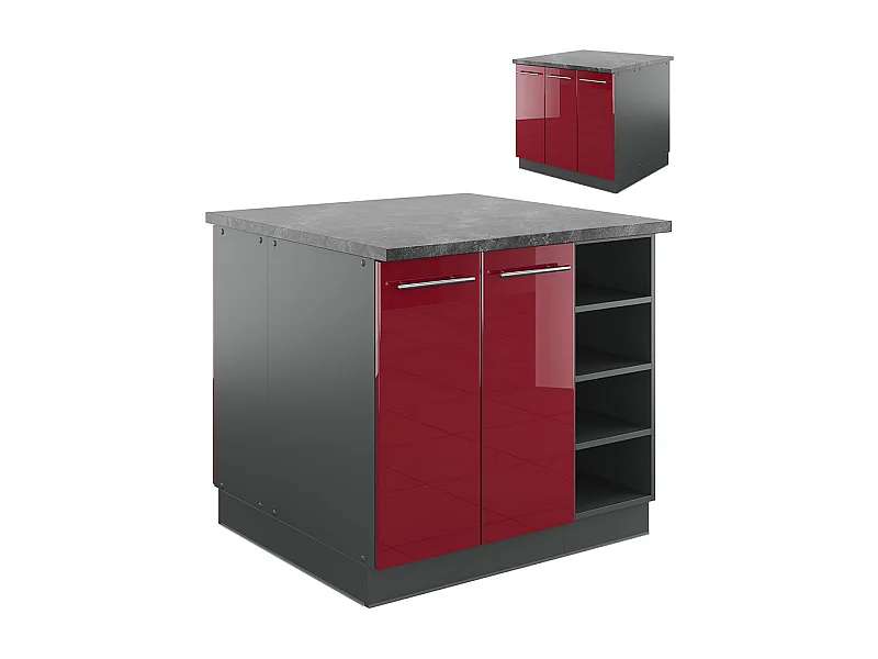 Kücheninsel bordeaux hochglanz/anthrazit 90x60x82 fame-line
