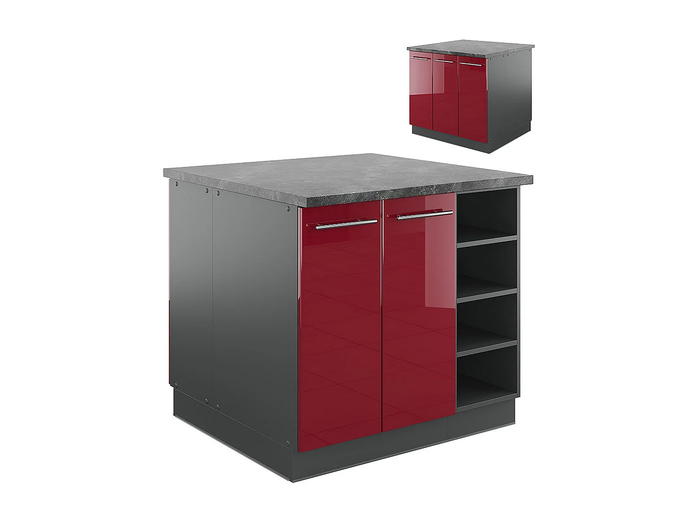 Kücheninsel bordeaux hochglanz/anthrazit 90x60x82 fame-line