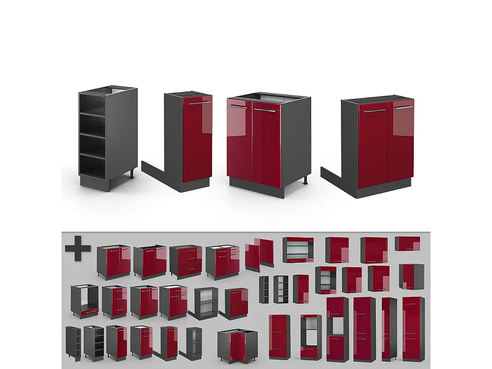 Kücheninsel bordeaux hochglanz/anthrazit 90x60x82 fame-line