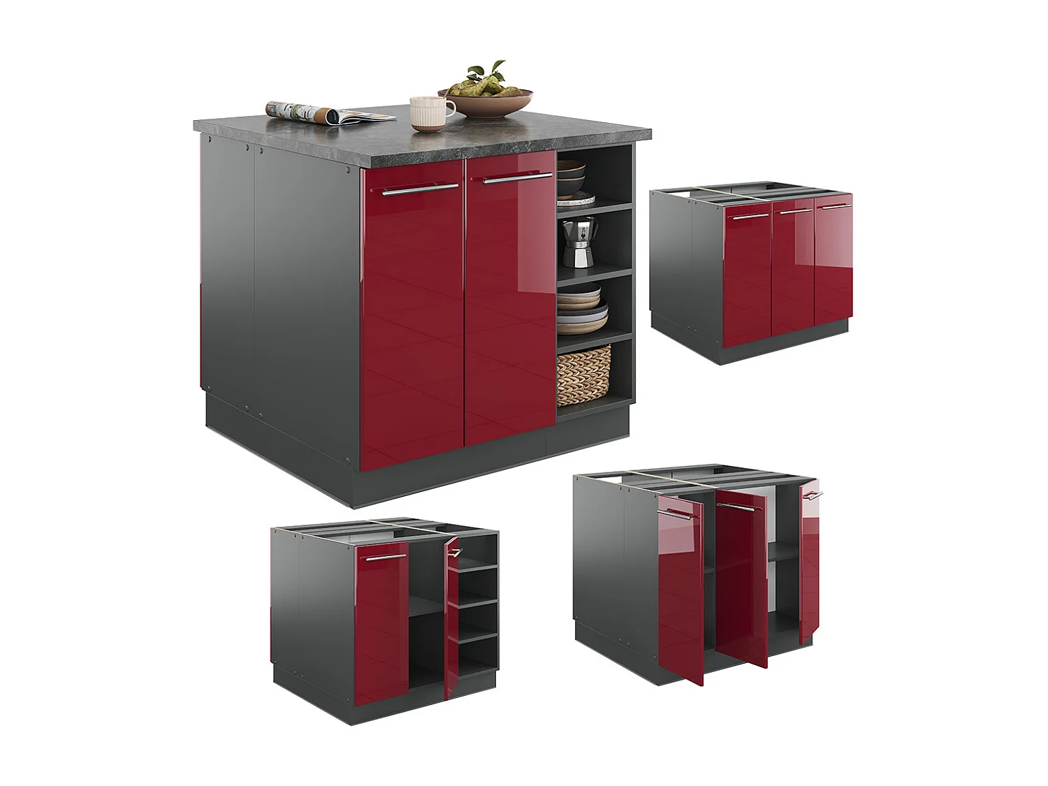 Kücheninsel bordeaux hochglanz/anthrazit 90x60x82 fame-line