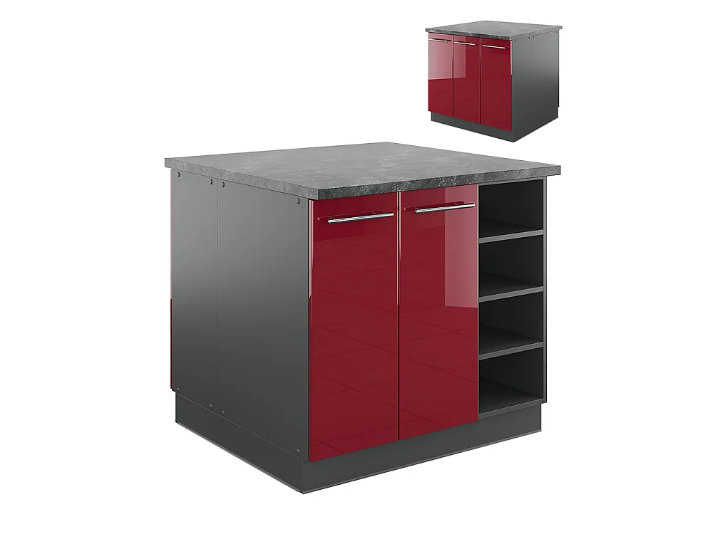 Armário de cozinha com ilha bordeaux alto brilho/antracite 90x60x82 fame-line
