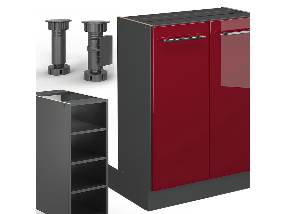 Armário de cozinha com ilha bordeaux alto brilho/antracite 90x60x82 fame-line