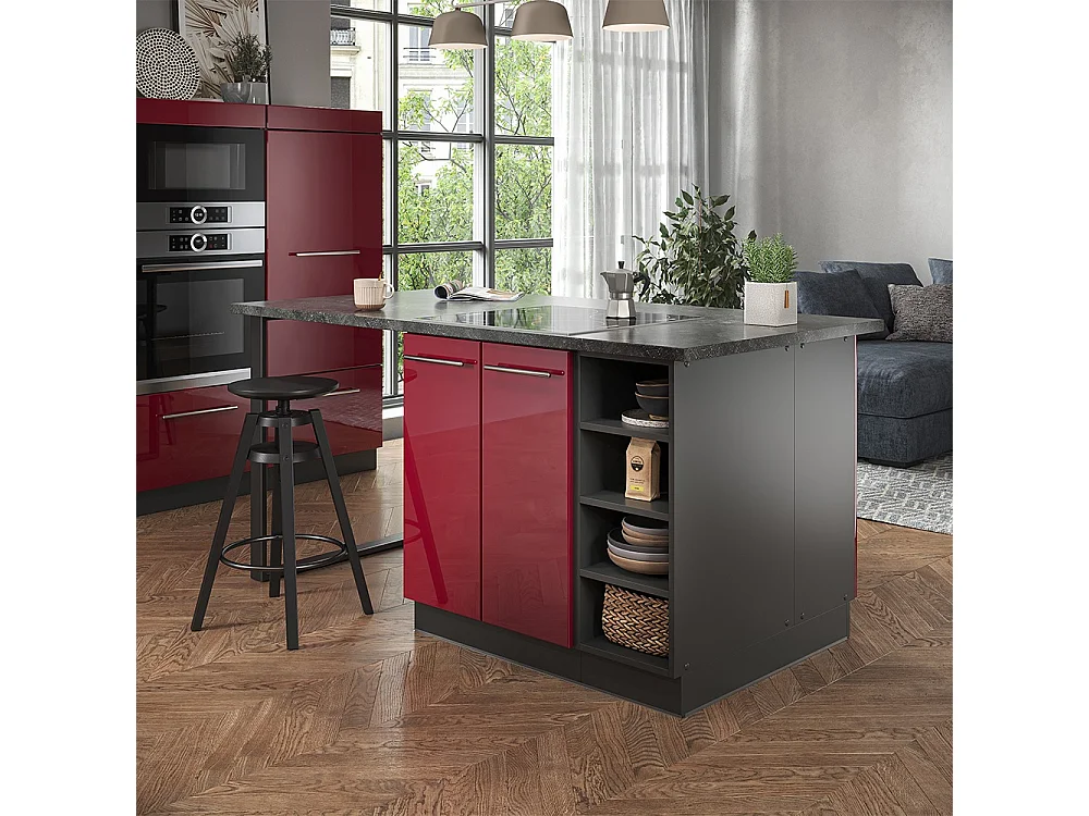 Wyspa kuchenna bordowy wysoki połysk/antracyt 90x60x82 fame-line