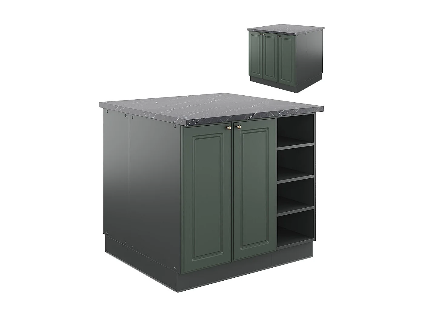 Îlot de cuisine vert et or campagne/anthracite 90x60x82 fame-line