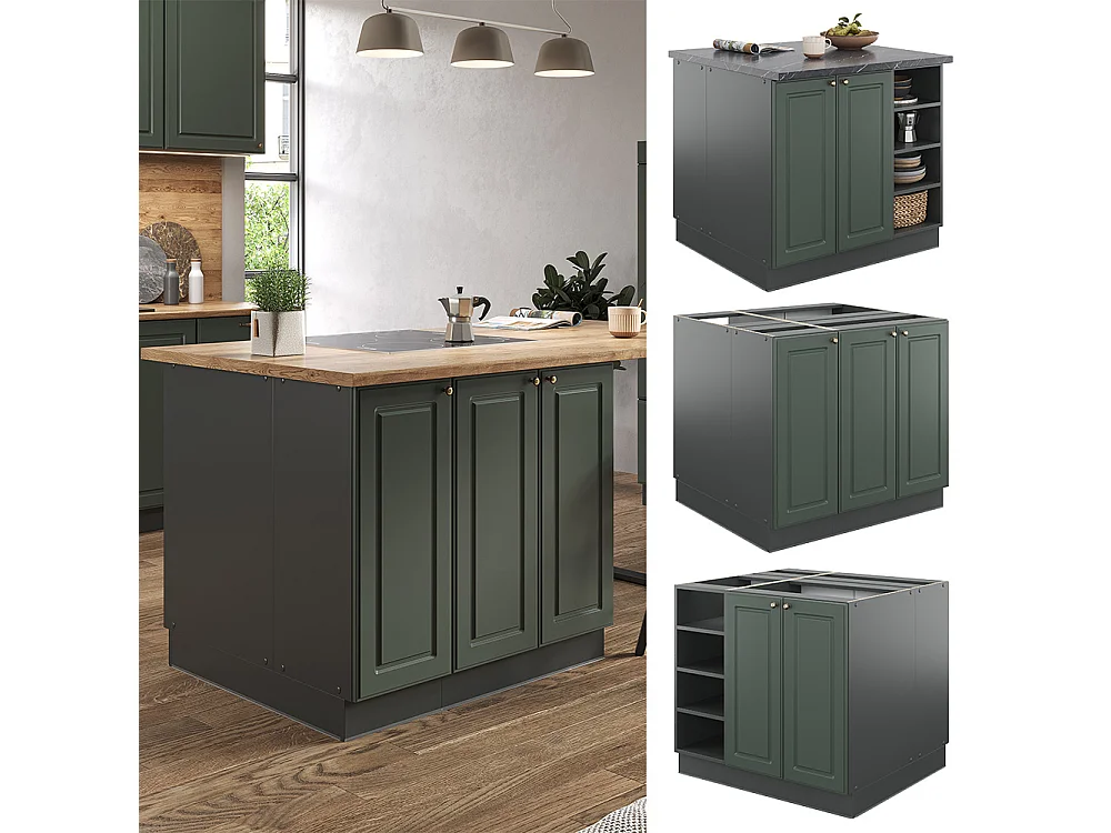 Îlot de cuisine vert et or campagne/anthracite 90x60x82 fame-line