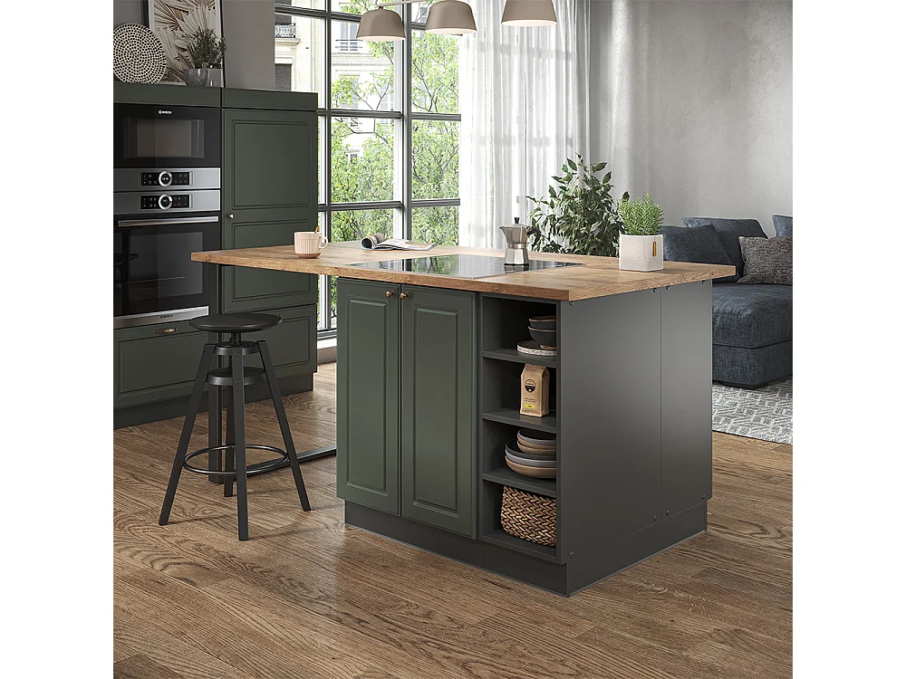 Îlot de cuisine vert et or campagne/anthracite 90x60x82 fame-line