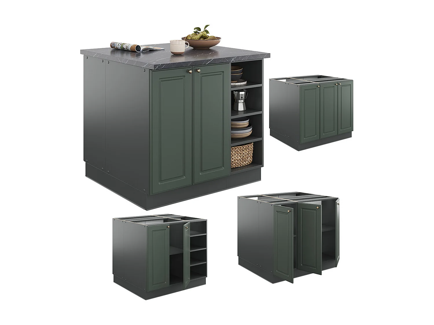 Îlot de cuisine vert et or campagne/anthracite 90x60x82 fame-line