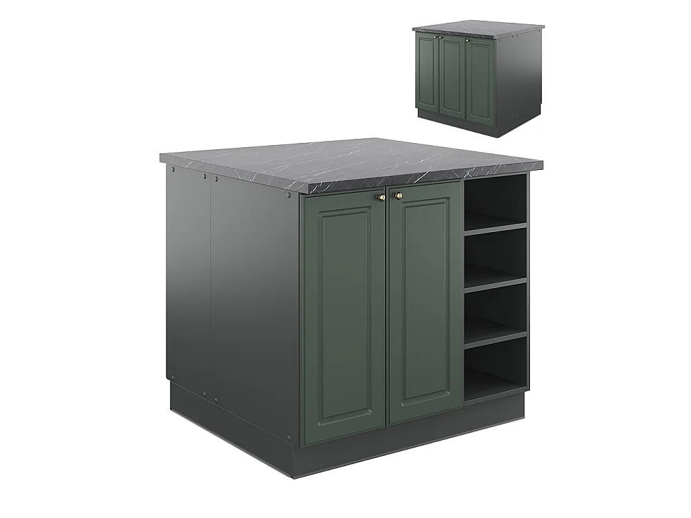 Îlot de cuisine vert et or campagne/anthracite 90x60x82 fame-line