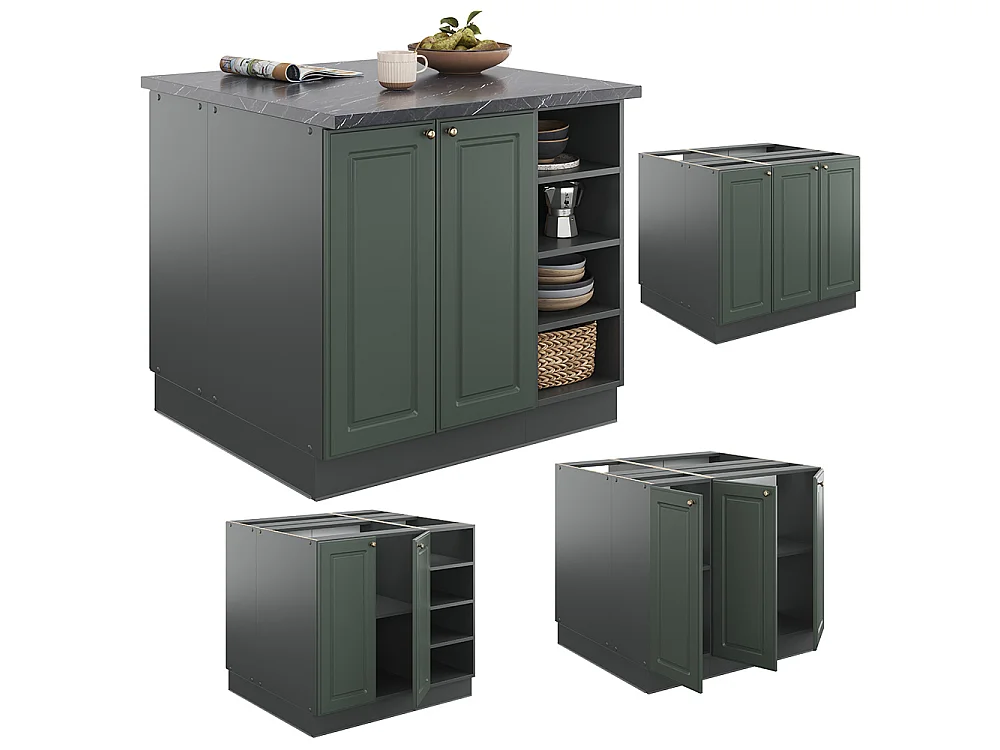 Îlot de cuisine vert et or campagne/anthracite 90x60x82 fame-line