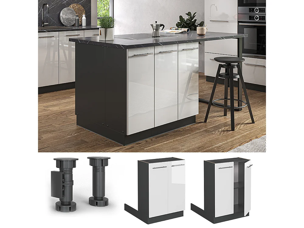 Kücheninsel weiß hochglanz 60x70x82 fame-line