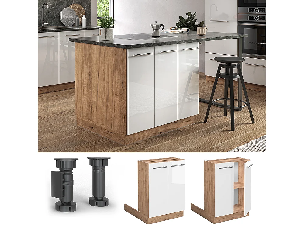 Îlot de cuisine blanc haute brillance 60x30x82 fame-line