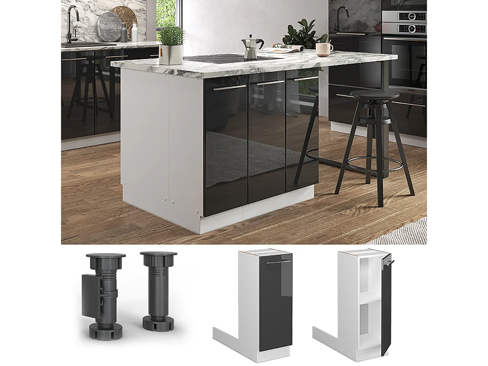 Îlot de cuisine anthracite haute brillance 30x70x82 fame-line