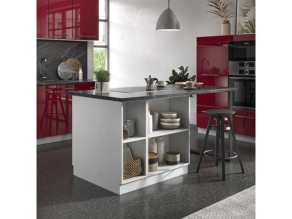 Îlot de cuisine bordeaux haute brillance/blanc 90x60x82 fame-line