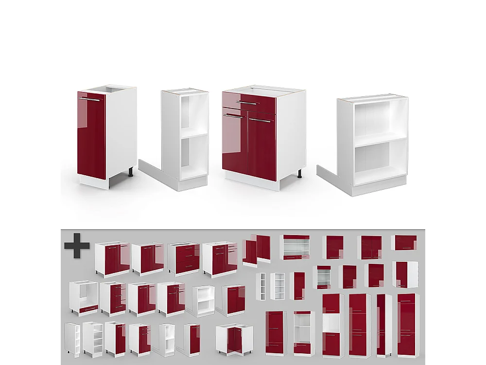 Îlot de cuisine bordeaux haute brillance/blanc 90x60x82 fame-line