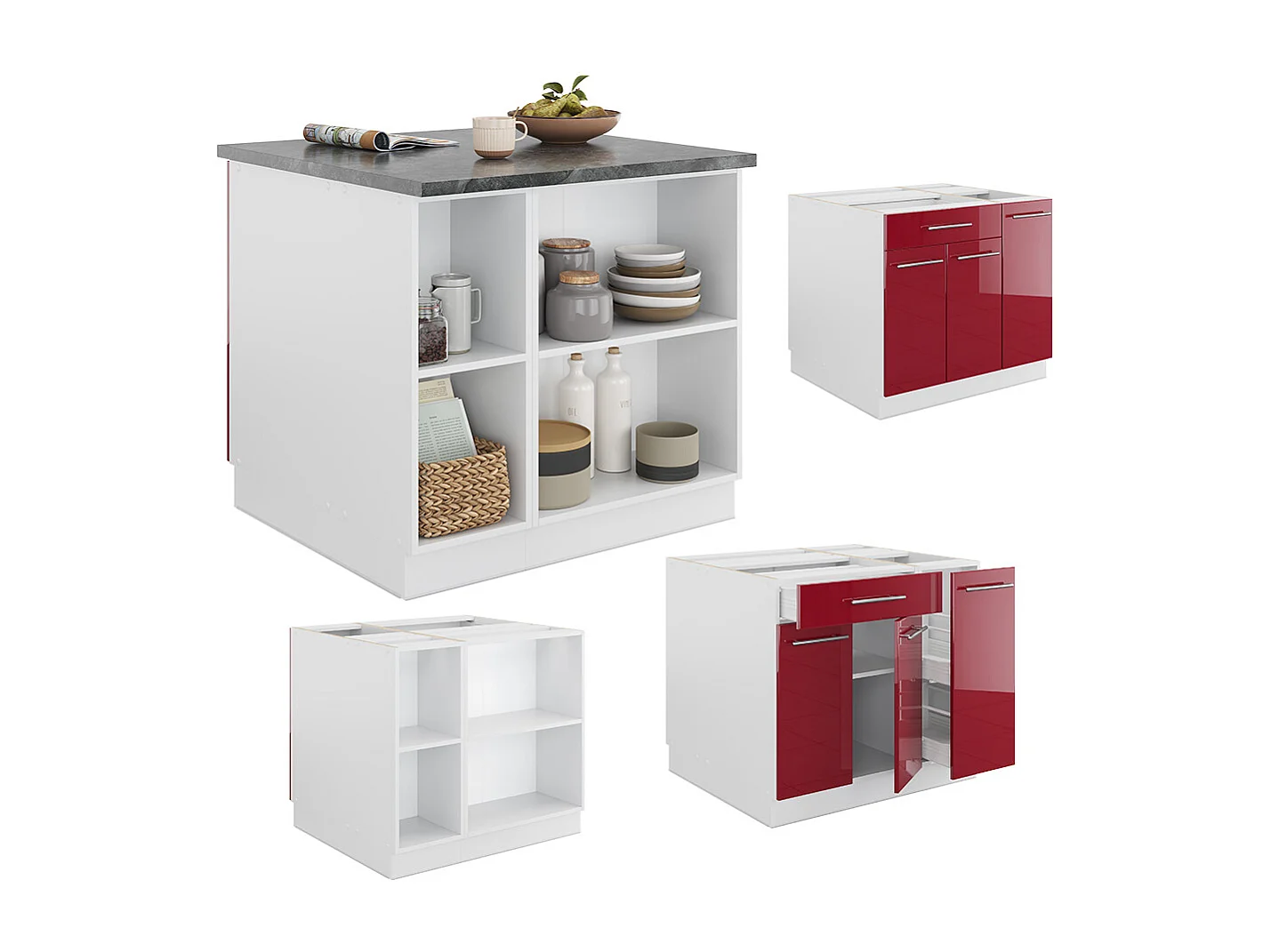 Îlot de cuisine bordeaux haute brillance/blanc 90x60x82 fame-line