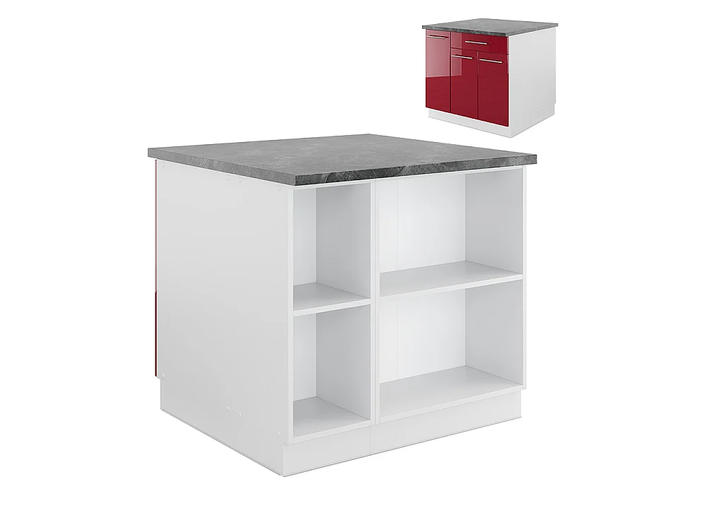 Keukeneiland bordeaux hoogglans/wit 90x60x82 fame-line