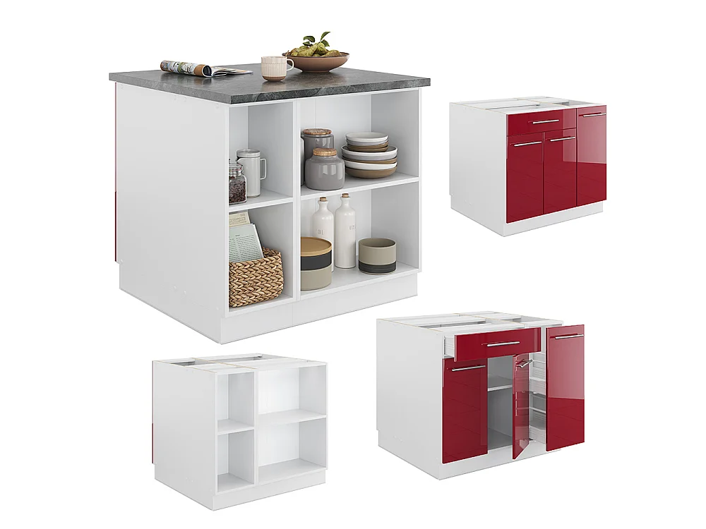 Keukeneiland bordeaux hoogglans/wit 90x60x82 fame-line