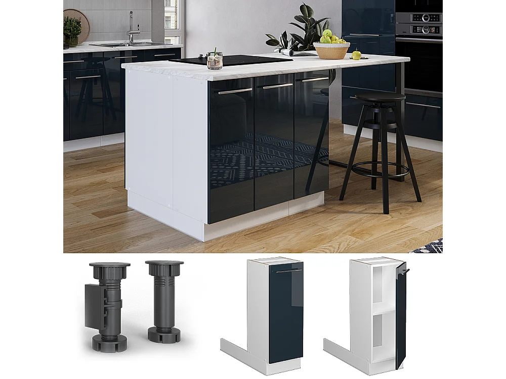 Îlot de cuisine bleu foncé brillant 30x70x82 fame-line