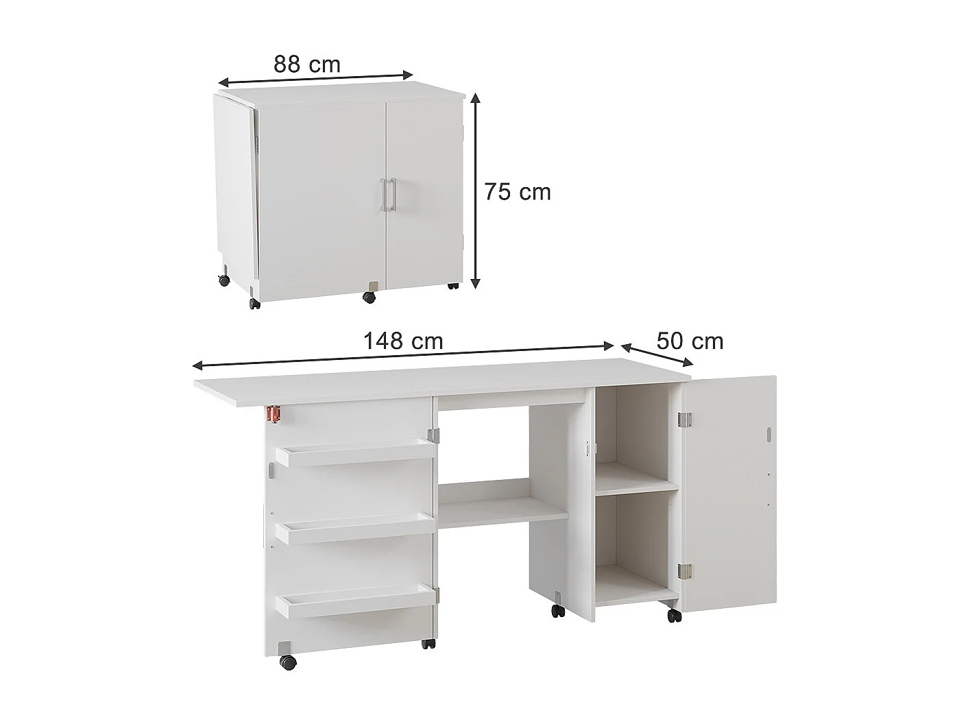 table de couture blanc 148x50x75 carmen