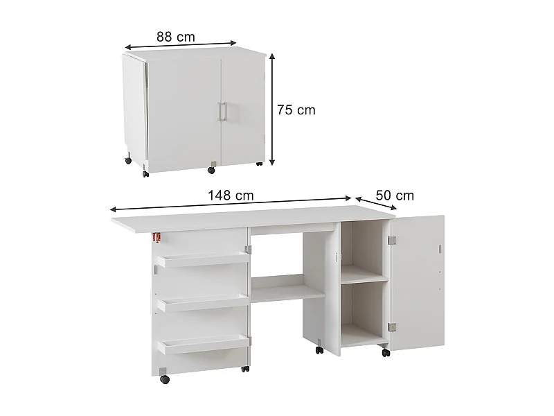 Tavolo da cucito bianco 148x50x75 carmen