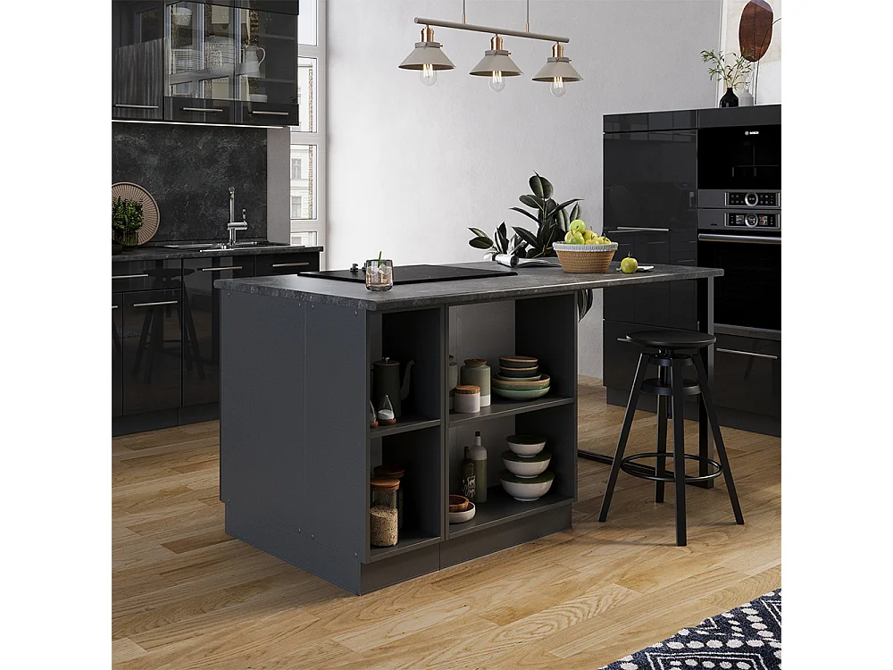 Îlot de cuisine anthracite haute brillance 90x60x82 fame-line