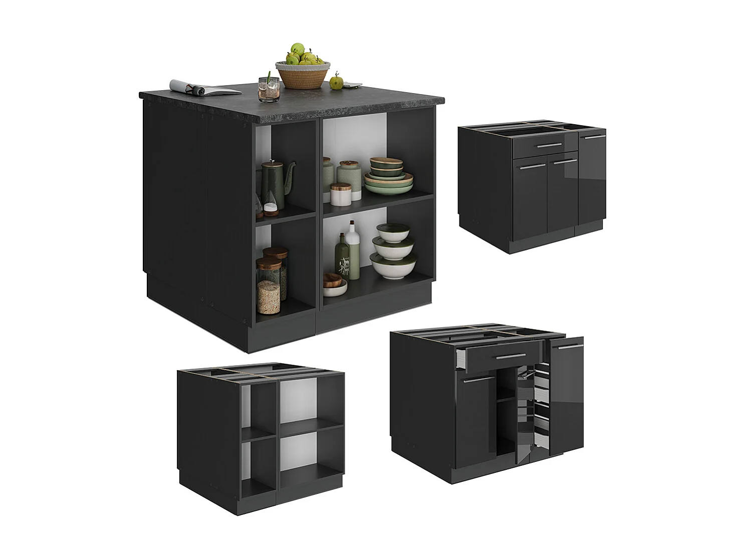 Îlot de cuisine anthracite haute brillance 90x60x82 fame-line