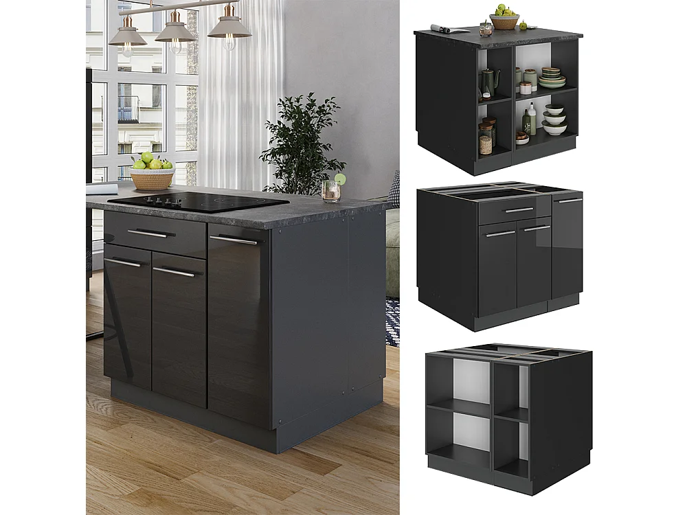 Îlot de cuisine anthracite haute brillance 90x60x82 fame-line
