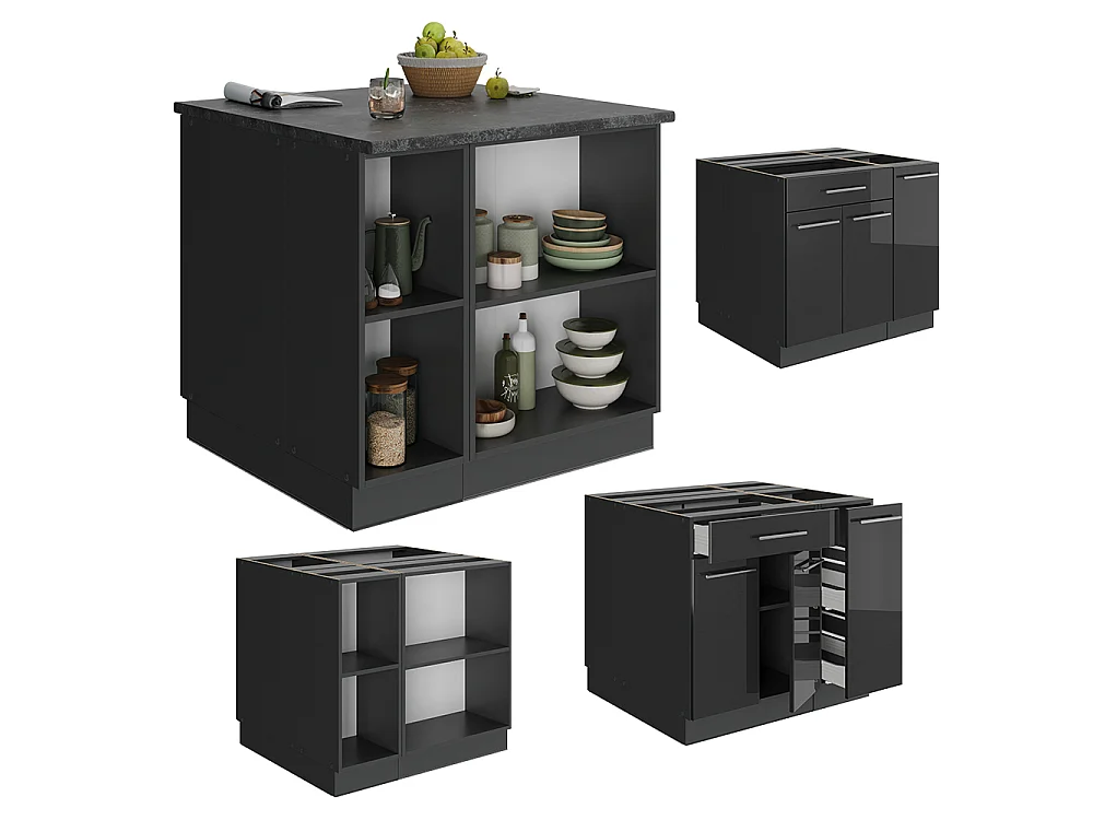 Wyspa kuchenna antracyt wysoki połysk 90x60x82 fame-line