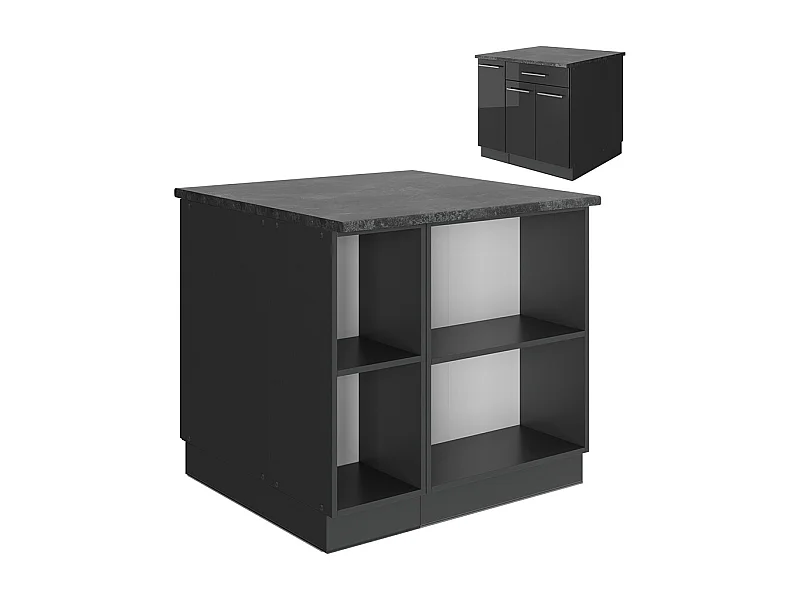 Îlot de cuisine anthracite haute brillance 90x60x82 fame-line