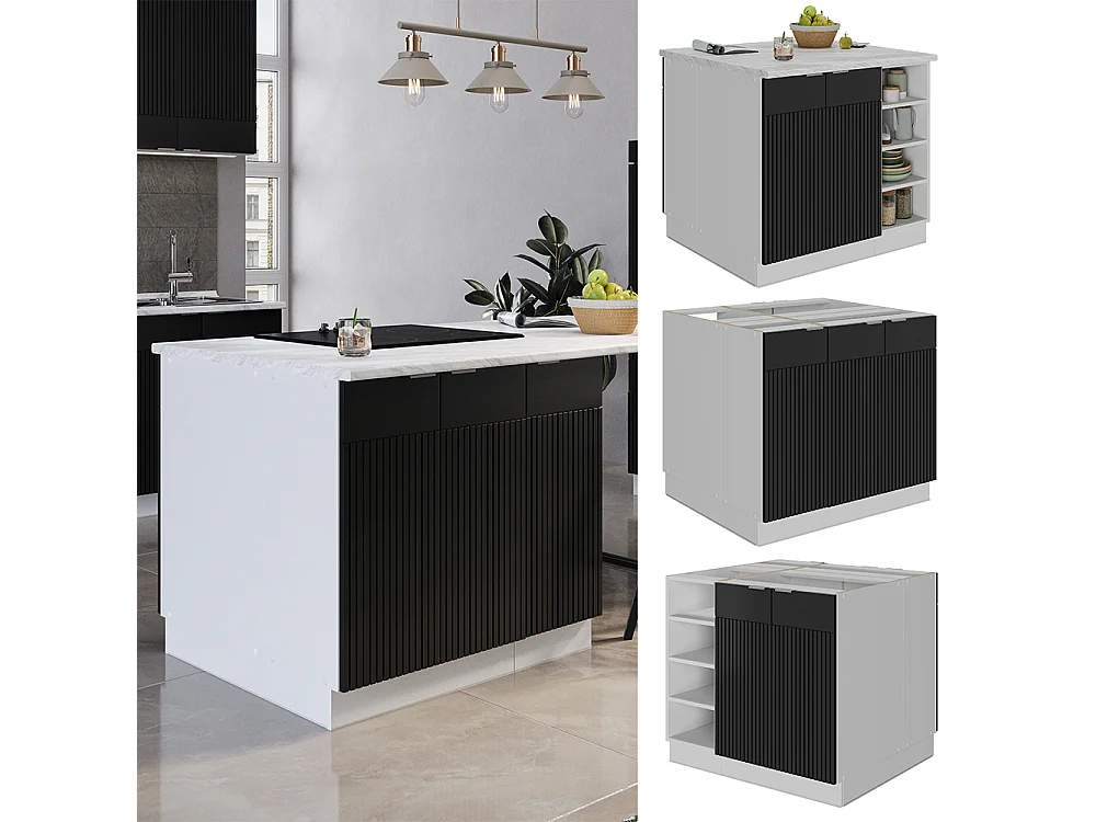 Îlot de cuisine noir rayé 90x60x82 fame-line