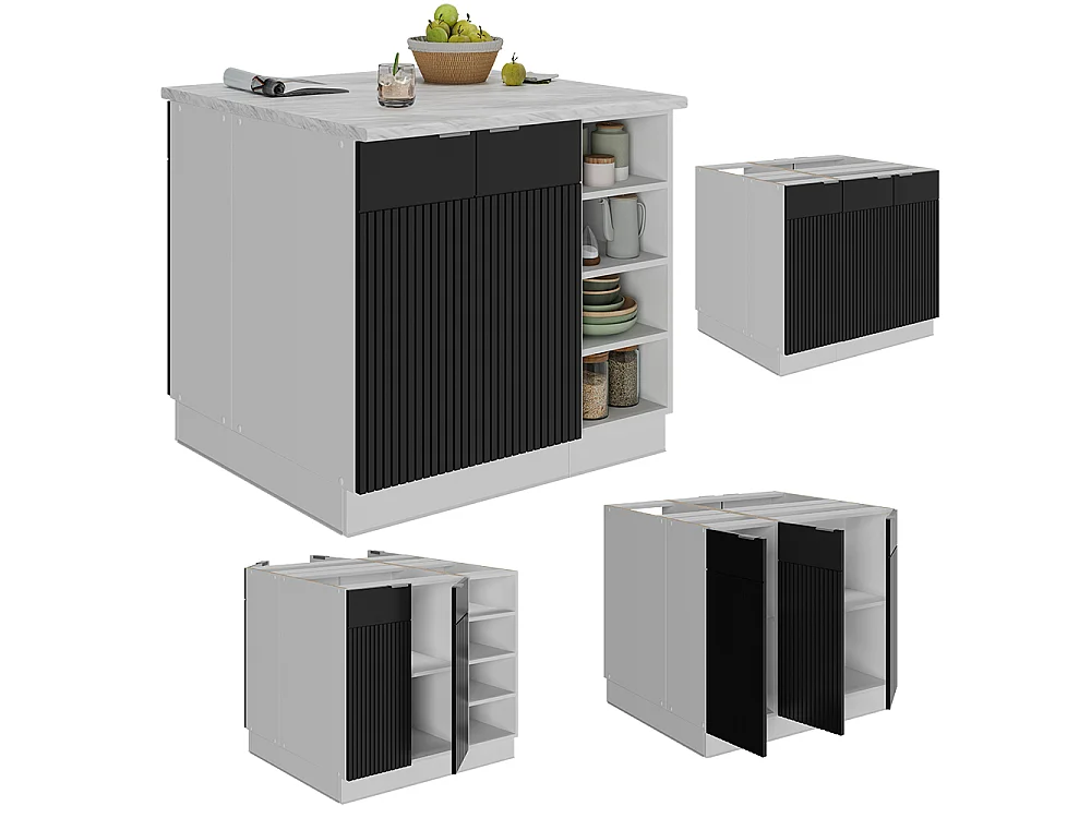 Îlot de cuisine noir rayé 90x60x82 fame-line