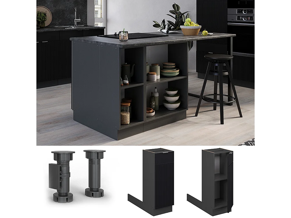 Îlot de cuisine noir rayé 30x70x82 fame-line