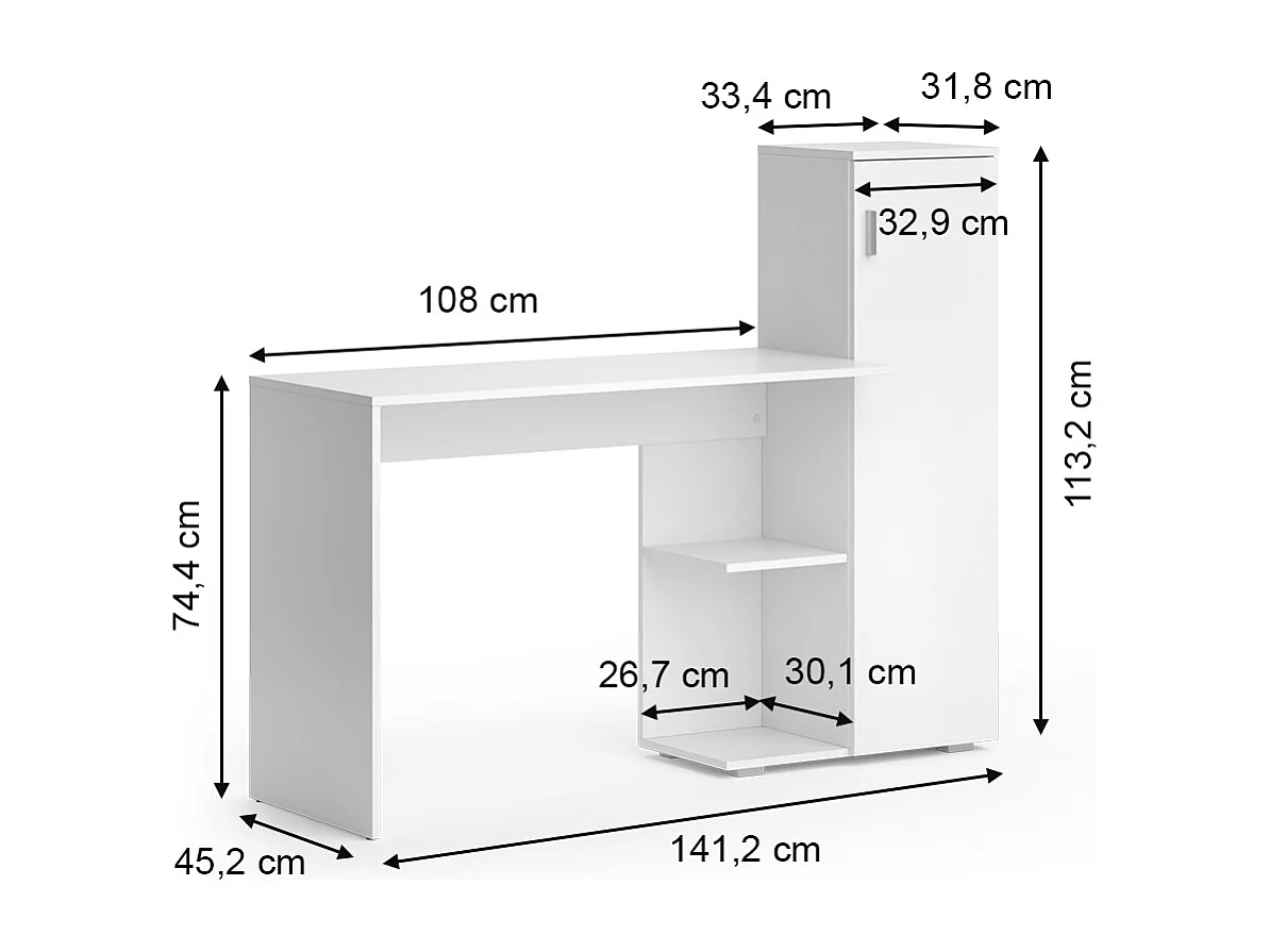 table dordinateur  blanc 141.2x45.2x113.2 ritz