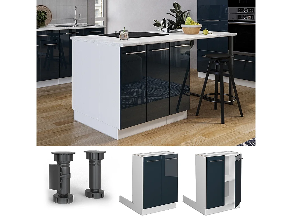 Køkkenø mørkeblå højglans 60x30x82 fame-line