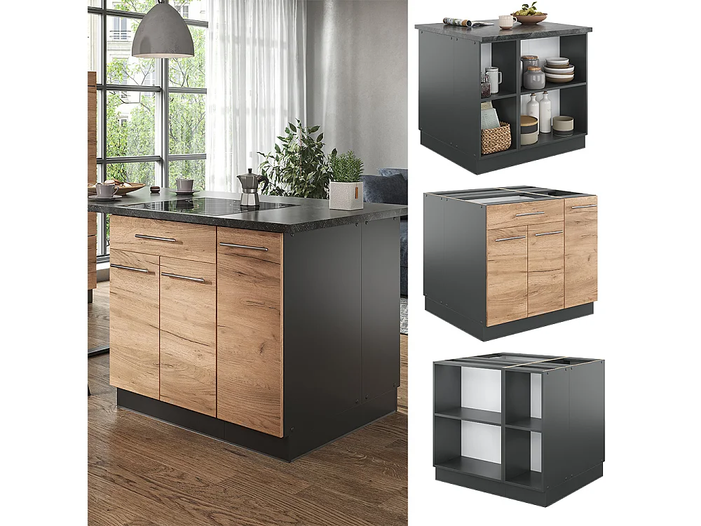 Îlot de cuisine chêne doré/anthracite 90x60x82 fame-line