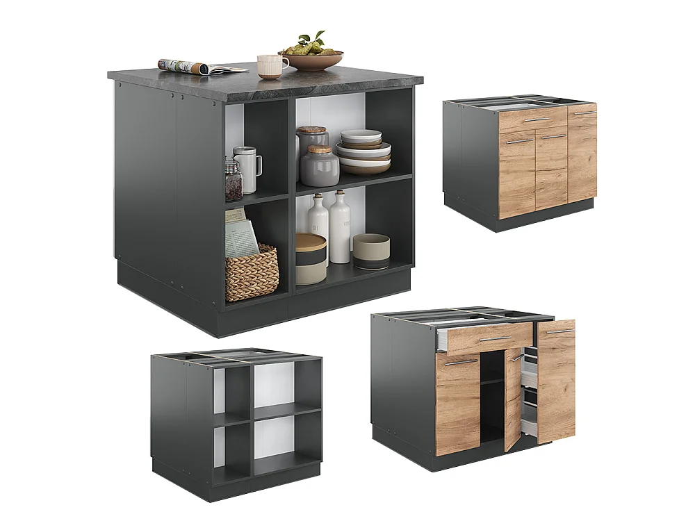 Îlot de cuisine chêne doré/anthracite 90x60x82 fame-line