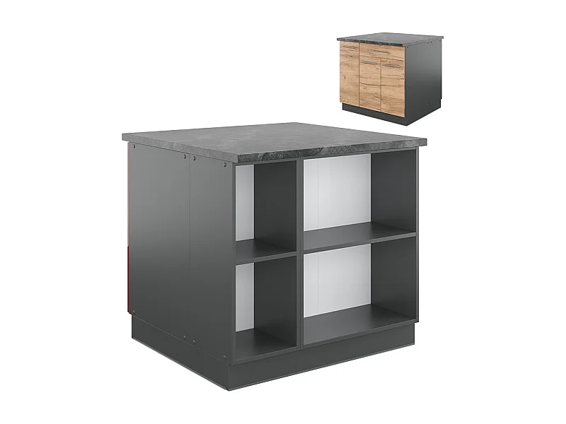 Îlot de cuisine chêne doré/anthracite 90x60x82 fame-line