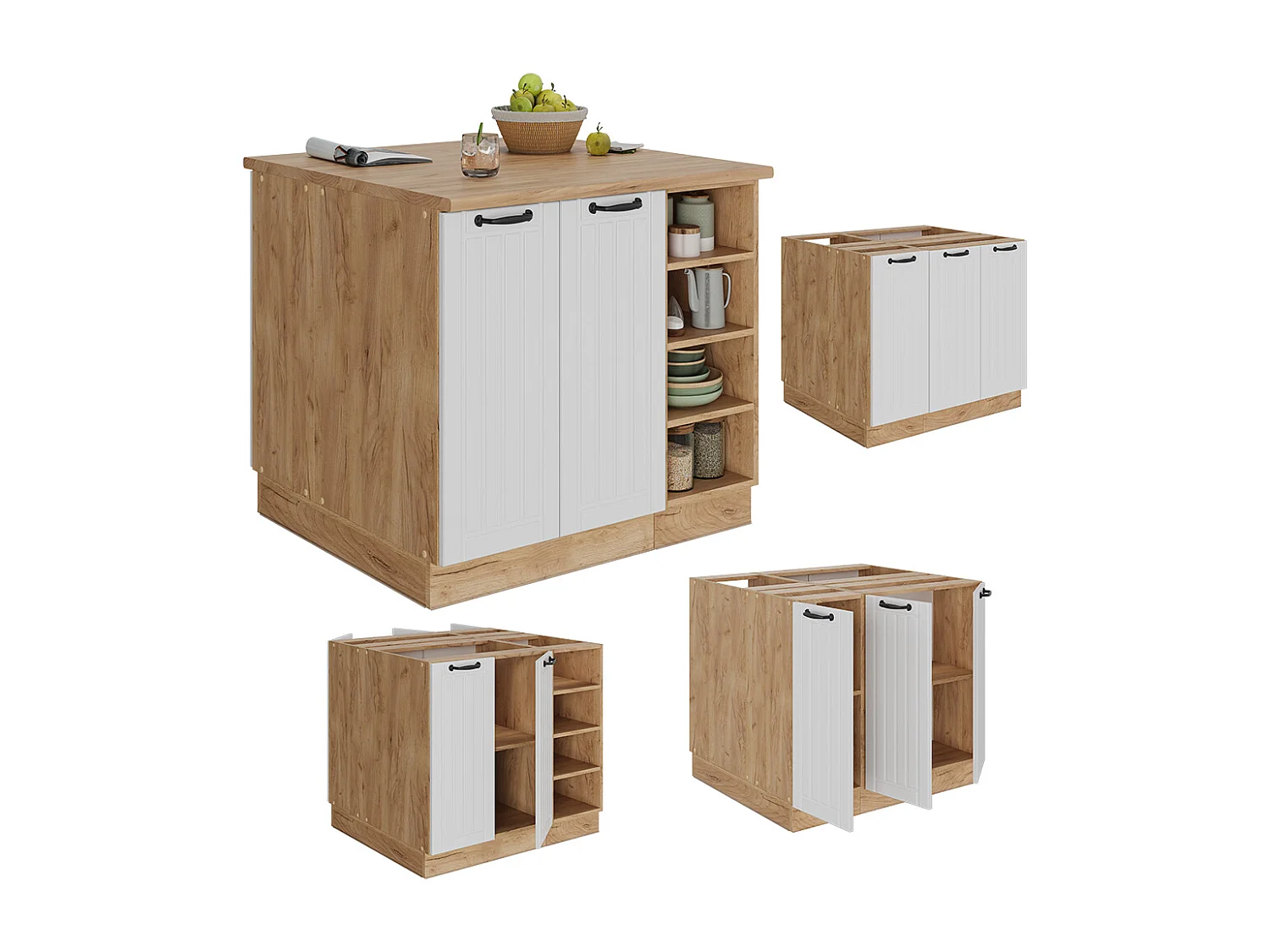 Îlot de cuisine blanc campagne 90x60x82 fame-line